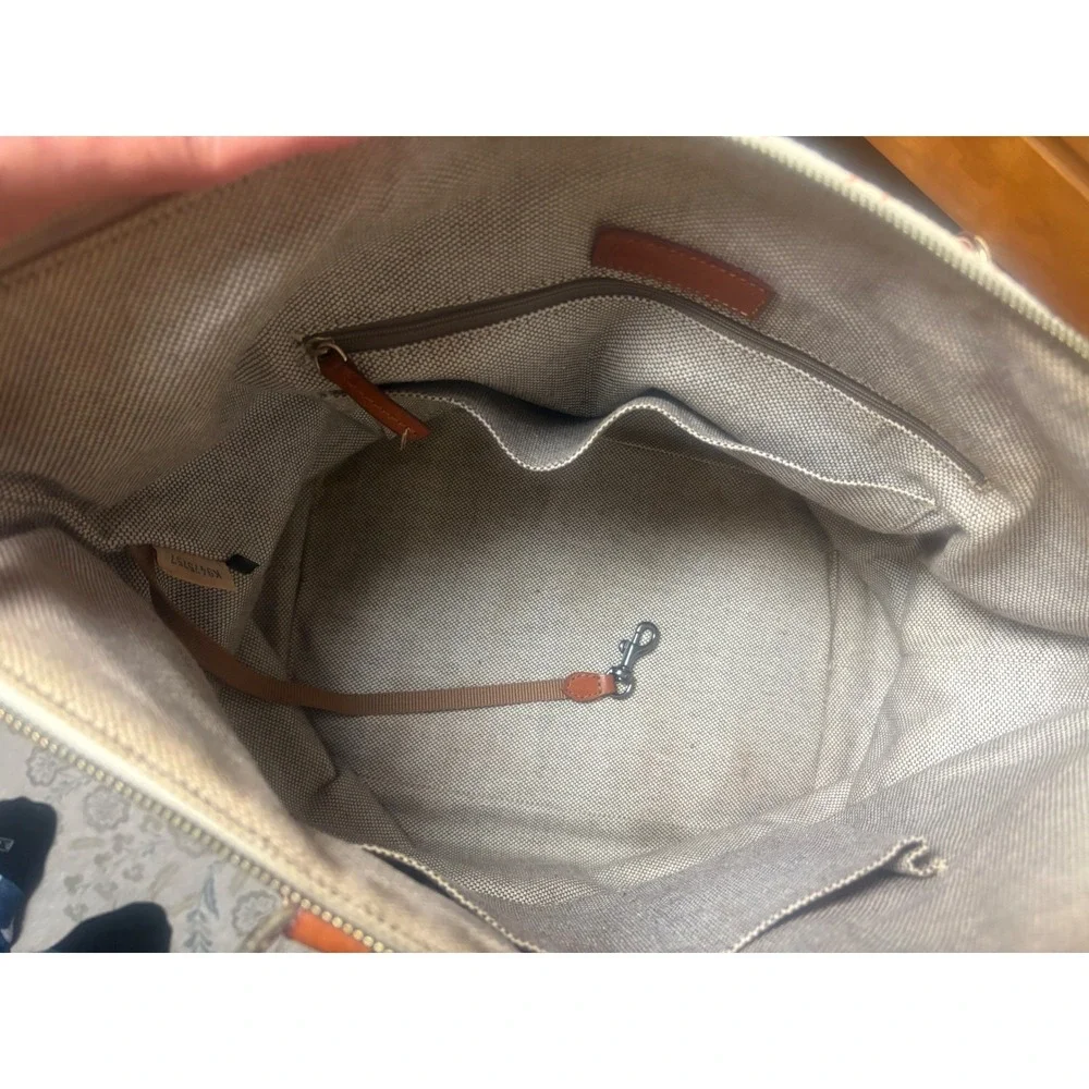 Dooney & Bourke DB Monogram Canvas Tote Bag Tassels Leather Trim Large - Picture 3 of 10